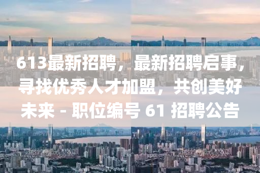 613最新招聘,最新招聘启事,寻找优秀人才加盟,共创美好未来 - 职位编号 61 招聘公告